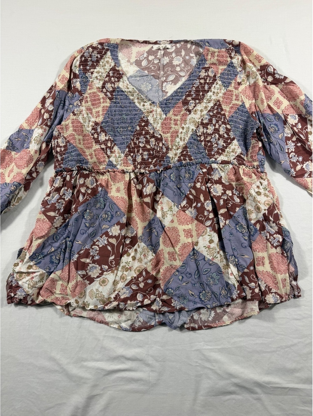 Maurices Women's 2X Rayon Patchwork Floral Blouse